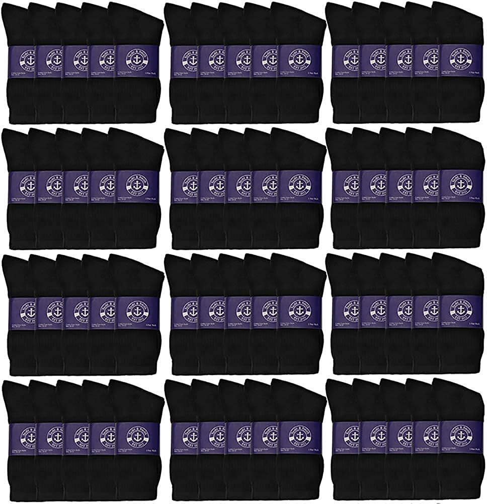 72 Pairs of Mens and Womens Bulk Lightweight Cotton Crew Socks, Wholesale Sock