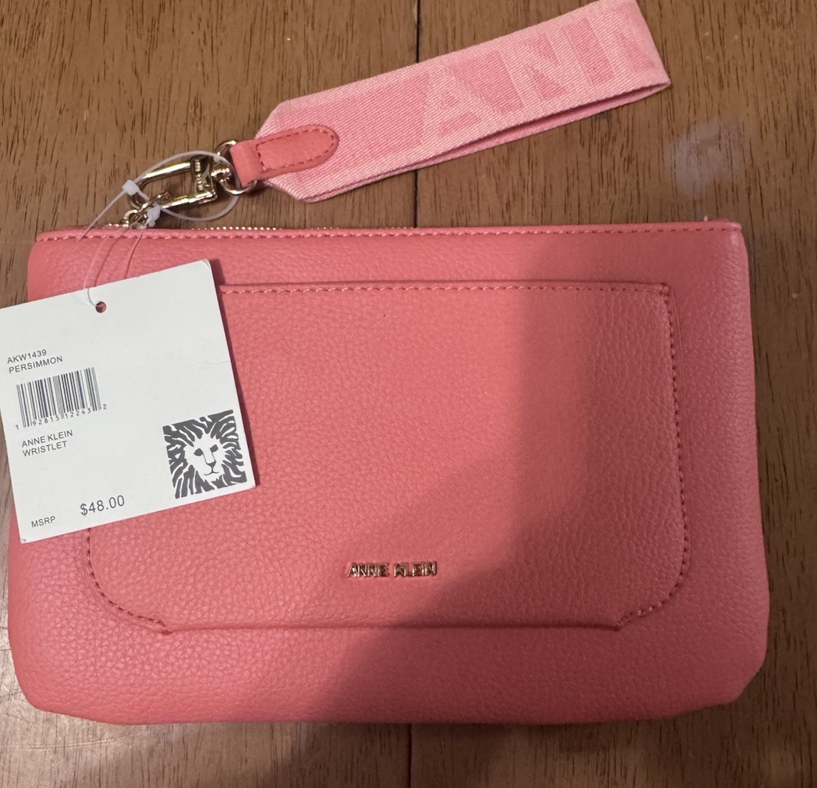 Anne Klein Women’s Pink Solid Wristlet Wallet Logo Zipper Wrist Strap Accent