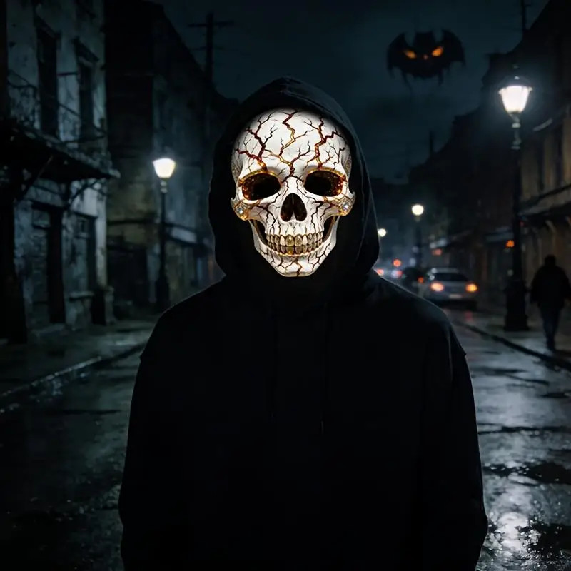 Skull Mask with Cracked Starry Eyes — A Quirky Headpiece Perfect