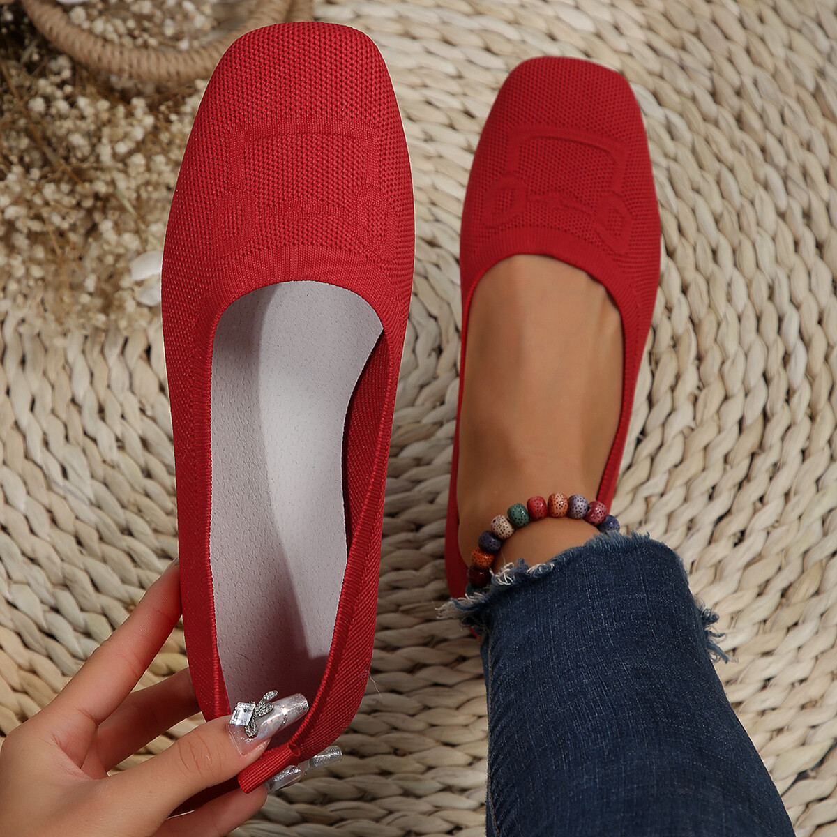Womens Ballet Flats Comfortable Soft Casual Square Toe Slip-Ons Casual Shoes New
