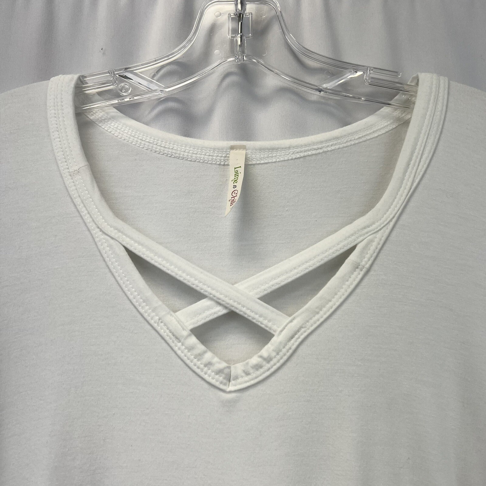 Lime n Chili Womens Top Cross Laced V-Neck 3/4 Sleeve Casual Ivory Size S