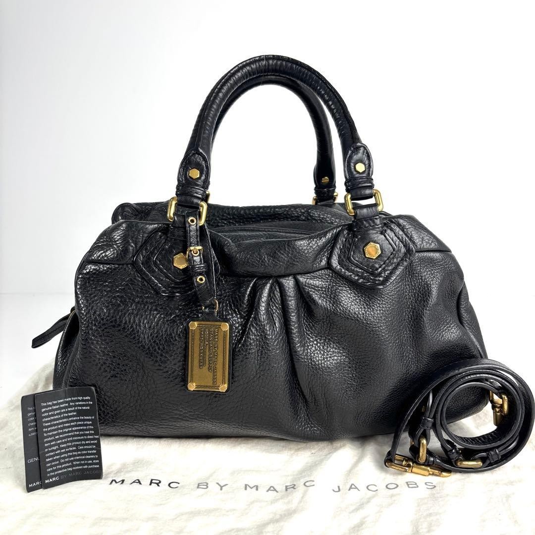 Marc by Marc Jacobs Classic Q Black Leather 2 Way Shoulder Bag Y2K Auth e76