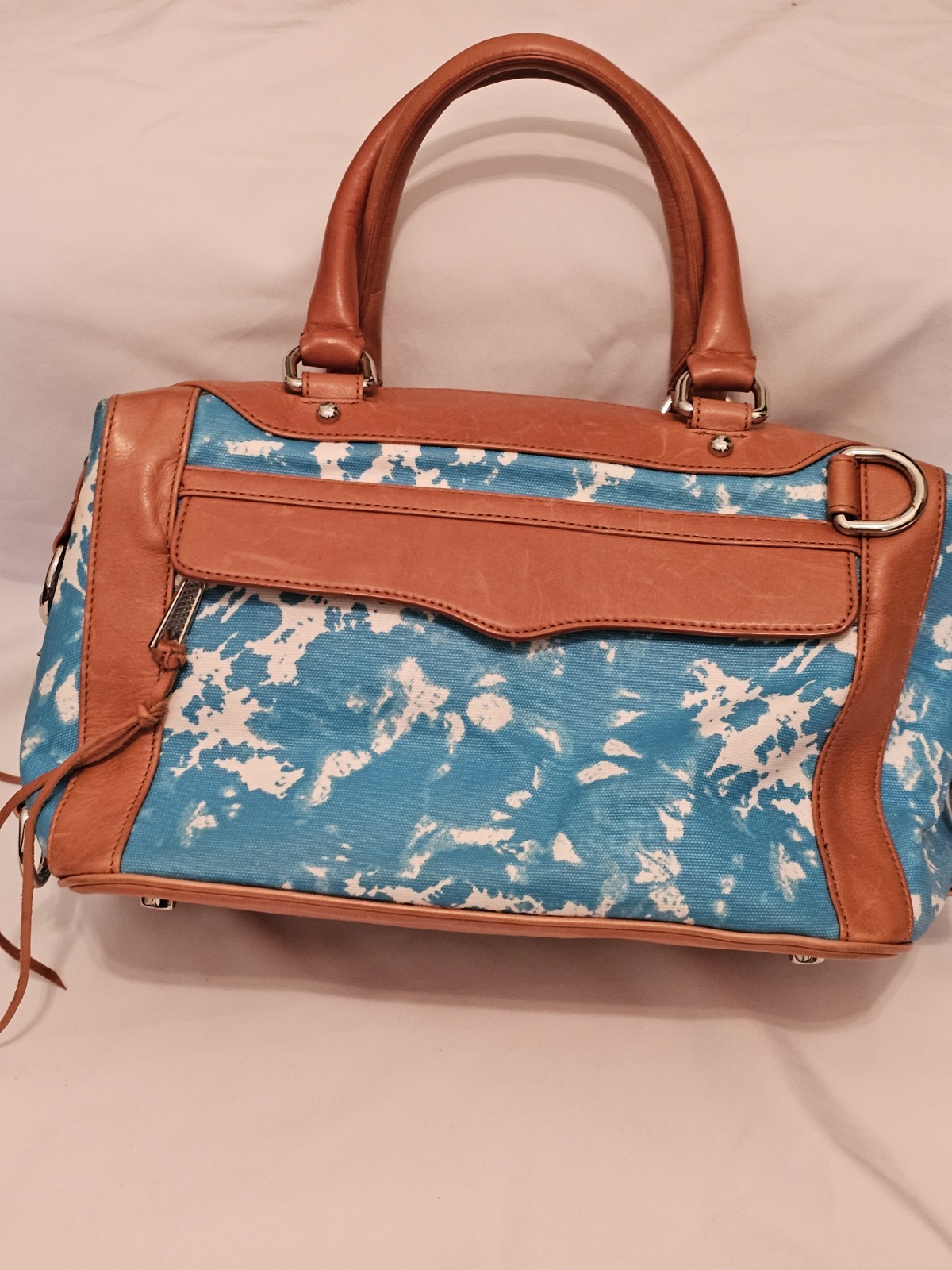 Rebecca Minkoff M.A.B Mini Satchel in Aqua, White and Tan* No Shoulder Strap*