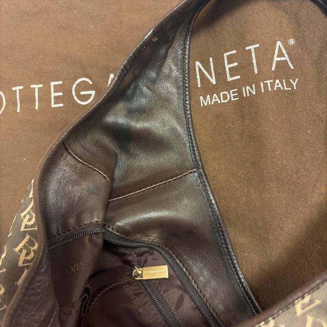 Good Condition Bottega Veneta BV Pattern Shoulder Bag Canvas x Leather Brown