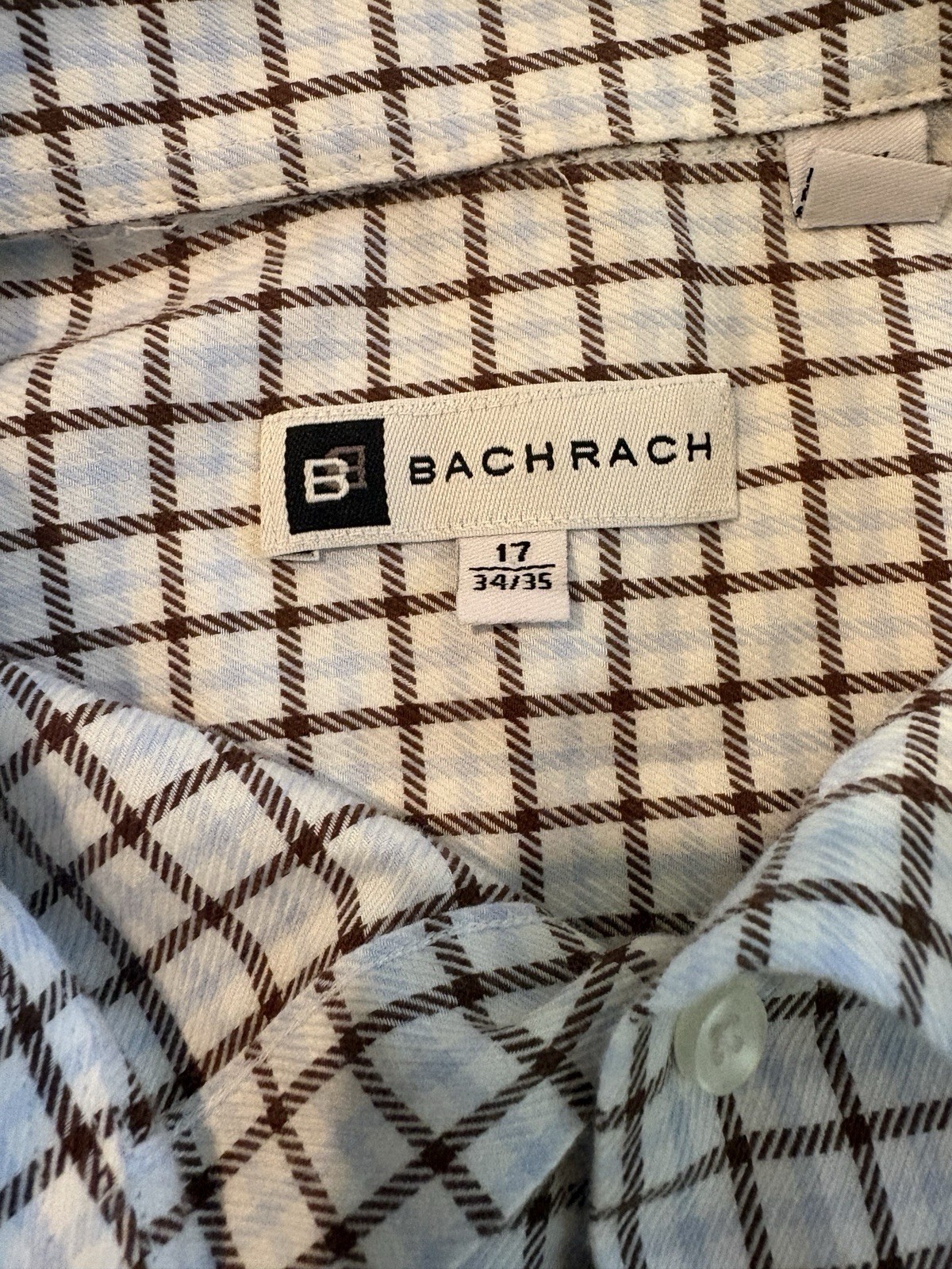 Bachrach Regular Fit Cotton Check Dress Shirt 17 34/35 Easy Care