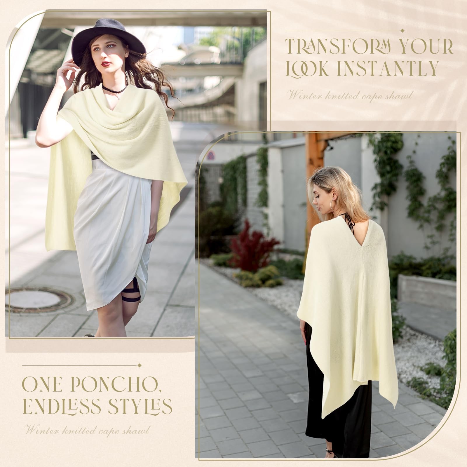 Women Ponchos Sweater Solid Knit Versatile Lightweight Shawl Wrap Scarf Cape …