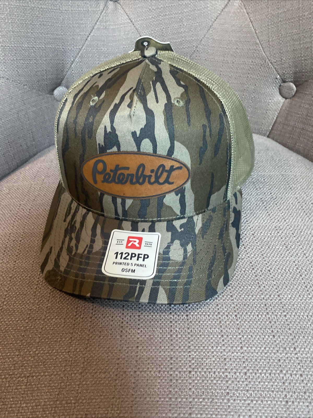 mossy oak Bottomland peterbilt richardson 112 Snapback Trucker Hat leather
