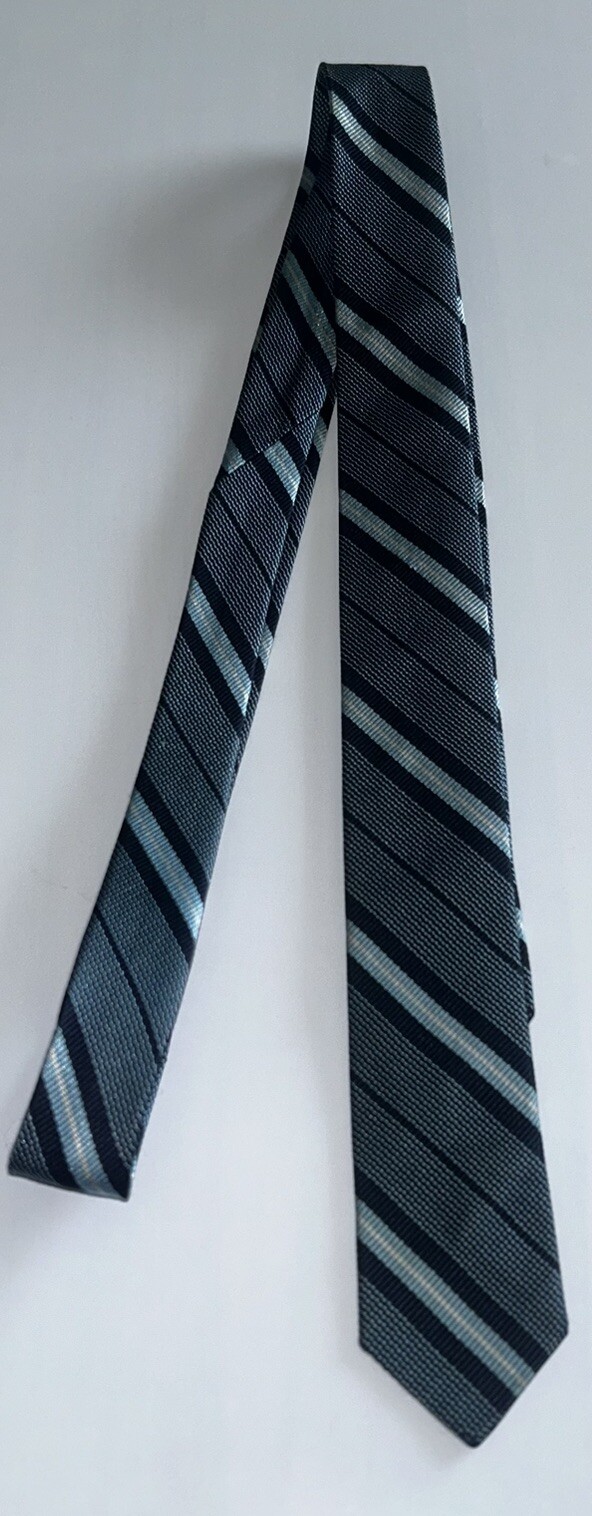 Vintage Skinny Tie 1.1/2″ X 53″ Striped 100% Silk Repp Tie Rare 50s 60s