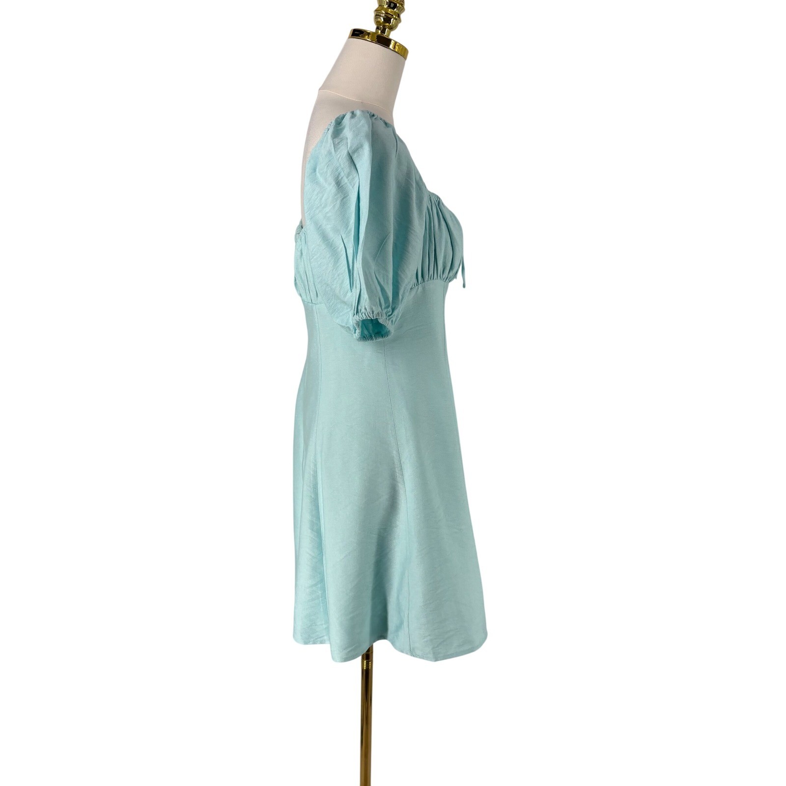 BCBGeneration Aqua Blue Milkmaid Puff Sleeve Mini Dress Size S Coquette NWT