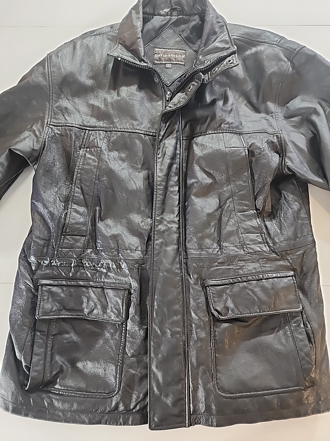 Men’s David Taylor Genuine Leather Jacket Size Large L Black Full Zip Coat