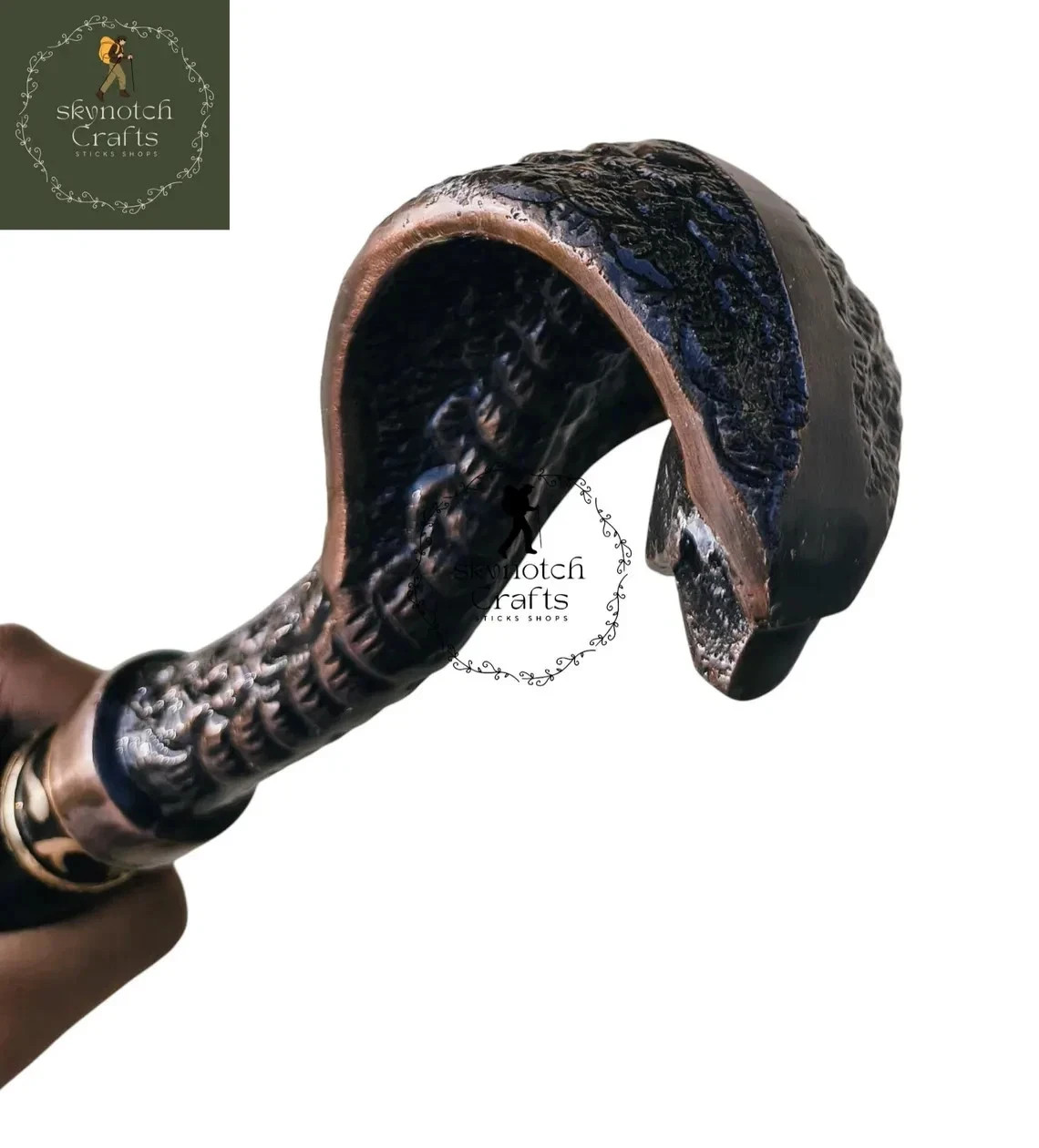 Antique Brass Cobra Handle Walking Stick – Spiral Victorian Wooden Cane Gift