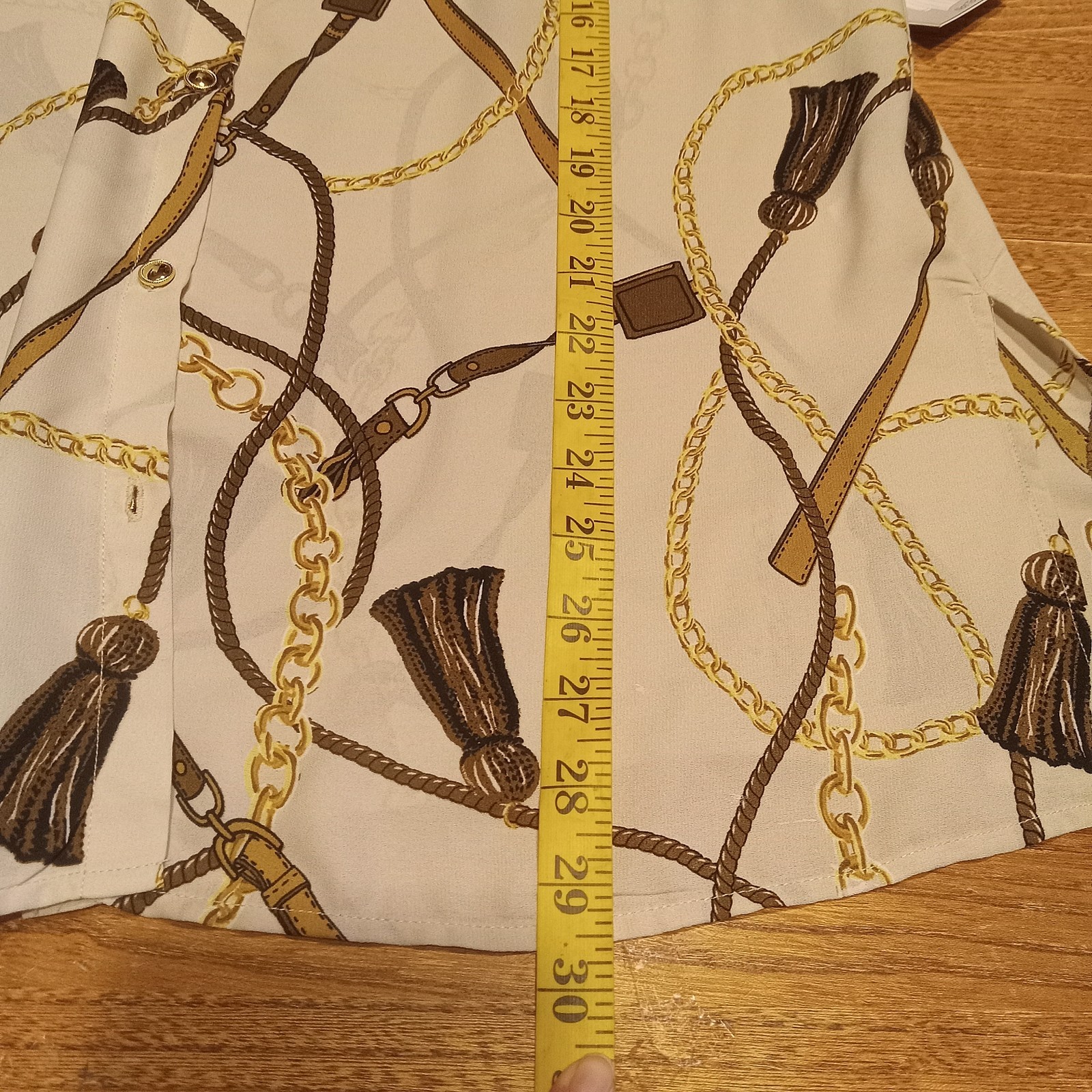 DRESSBARN NWT EQUESTRIAN / CHAIN PRINT BUTTON FRONT TUNIC BLOUSE-SIZE LG