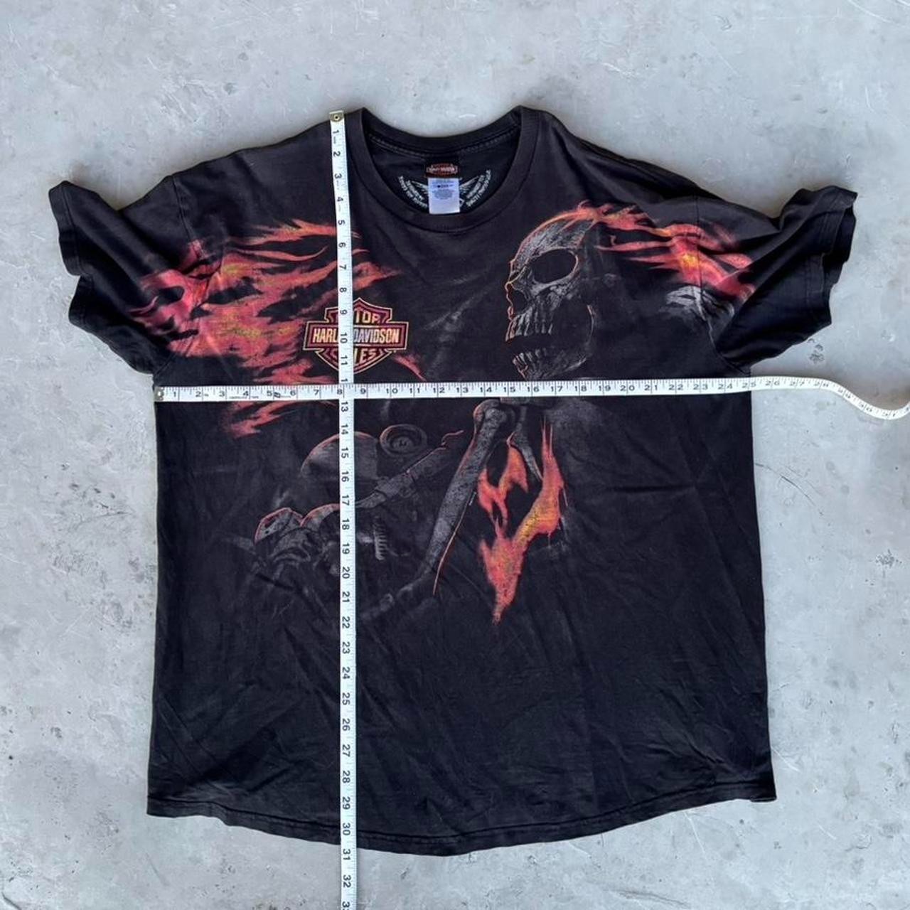 Y2K Harley Davidson Black Flame Skull AOP Waco Texas Biker T Shirt Mens Size XXL