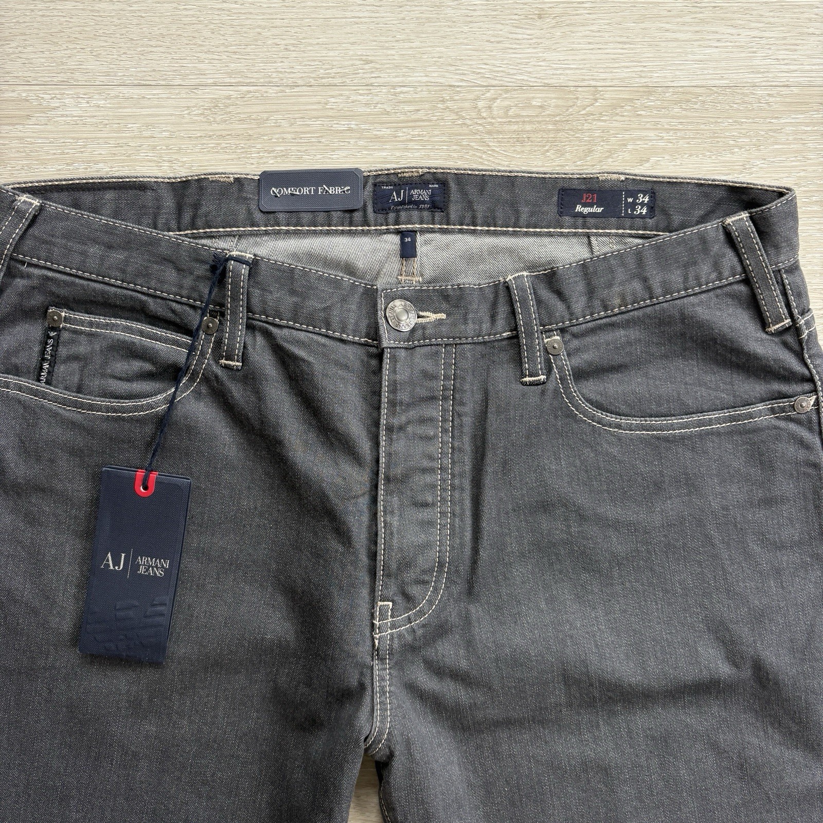 BNWT Emporio Armani Jeans J21 Regular Fit Stretch Denim W34 L34 Grey Mens