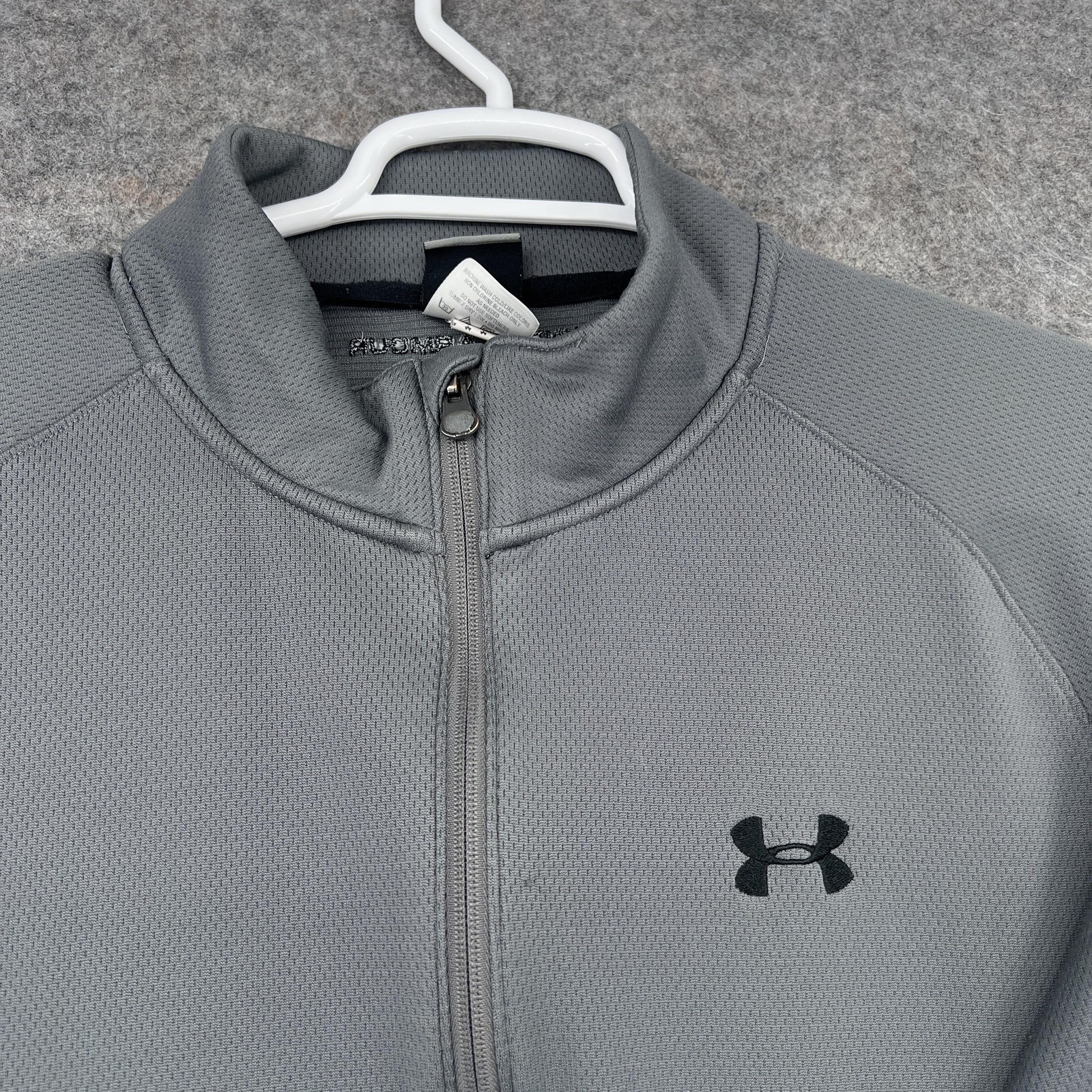 Under Armour Sweatshirt Mens L Gray Full Zip Mock Neck Athletic Moisture Wicking