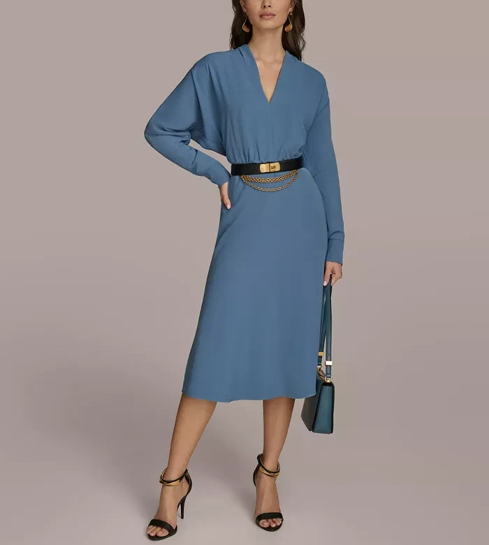 Donna Karan New York V-Neck Long-Sleeve Dress MSRP $249 Size 14 # 14B 2537 Blm
