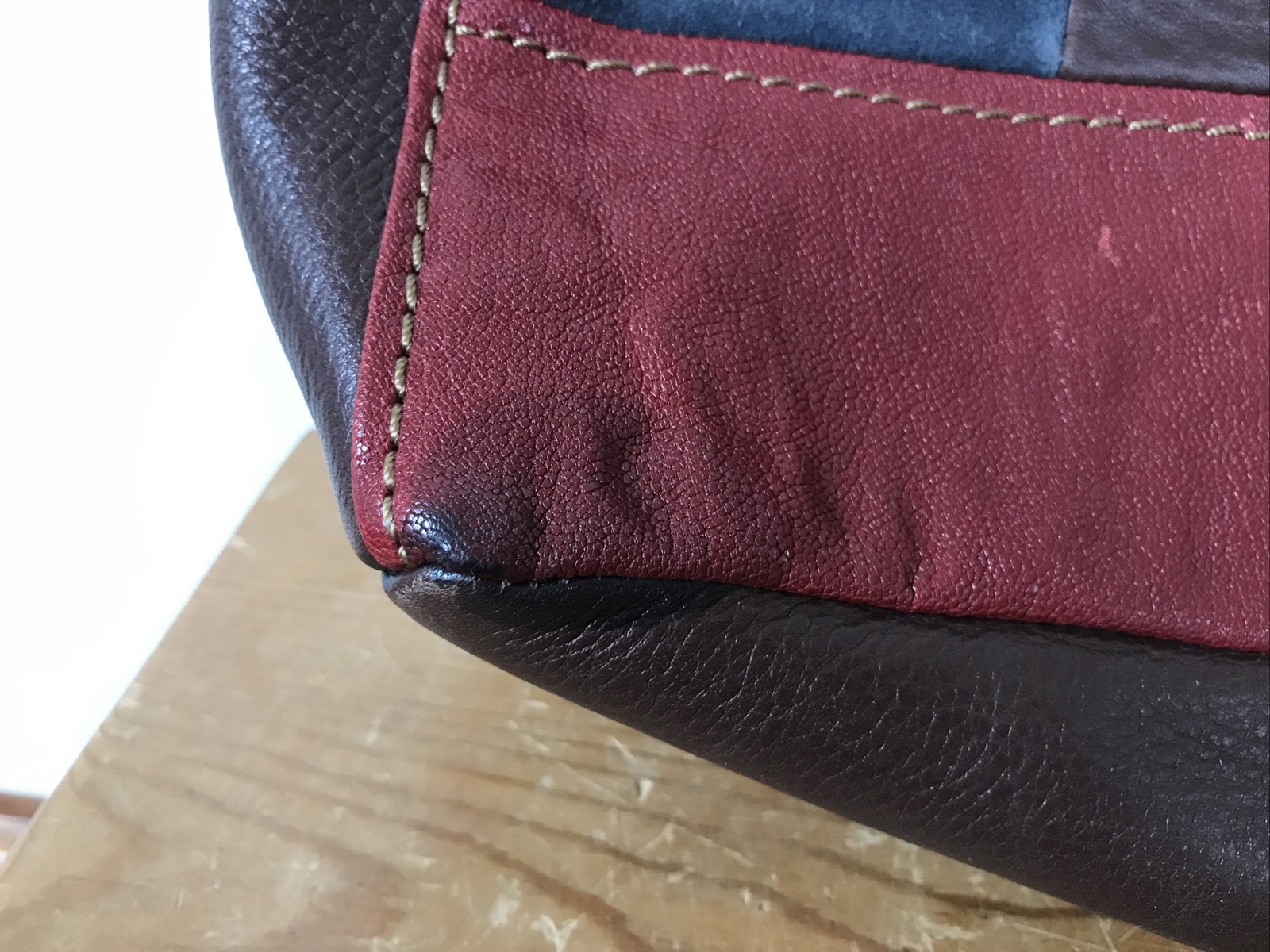 Fossil Colorful Red Purple Leather Patchwork Hobo Shoulder Hand Bag Purse 12.75″
