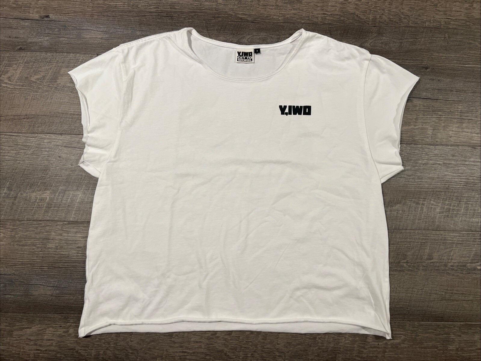 Y,IWO (Yeah, I Work Out) Gym Muscle T Shirt Mens Size 3 White Raw Edge – NWOT