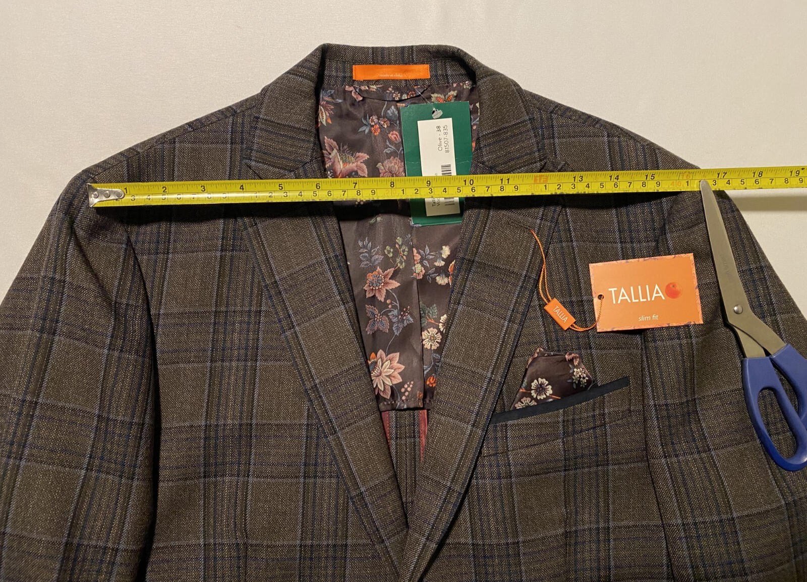 NWT Tallia Vocca Slim Halflined Plaid Men’s Sportcoat Jacket 100% Wool Size 38R