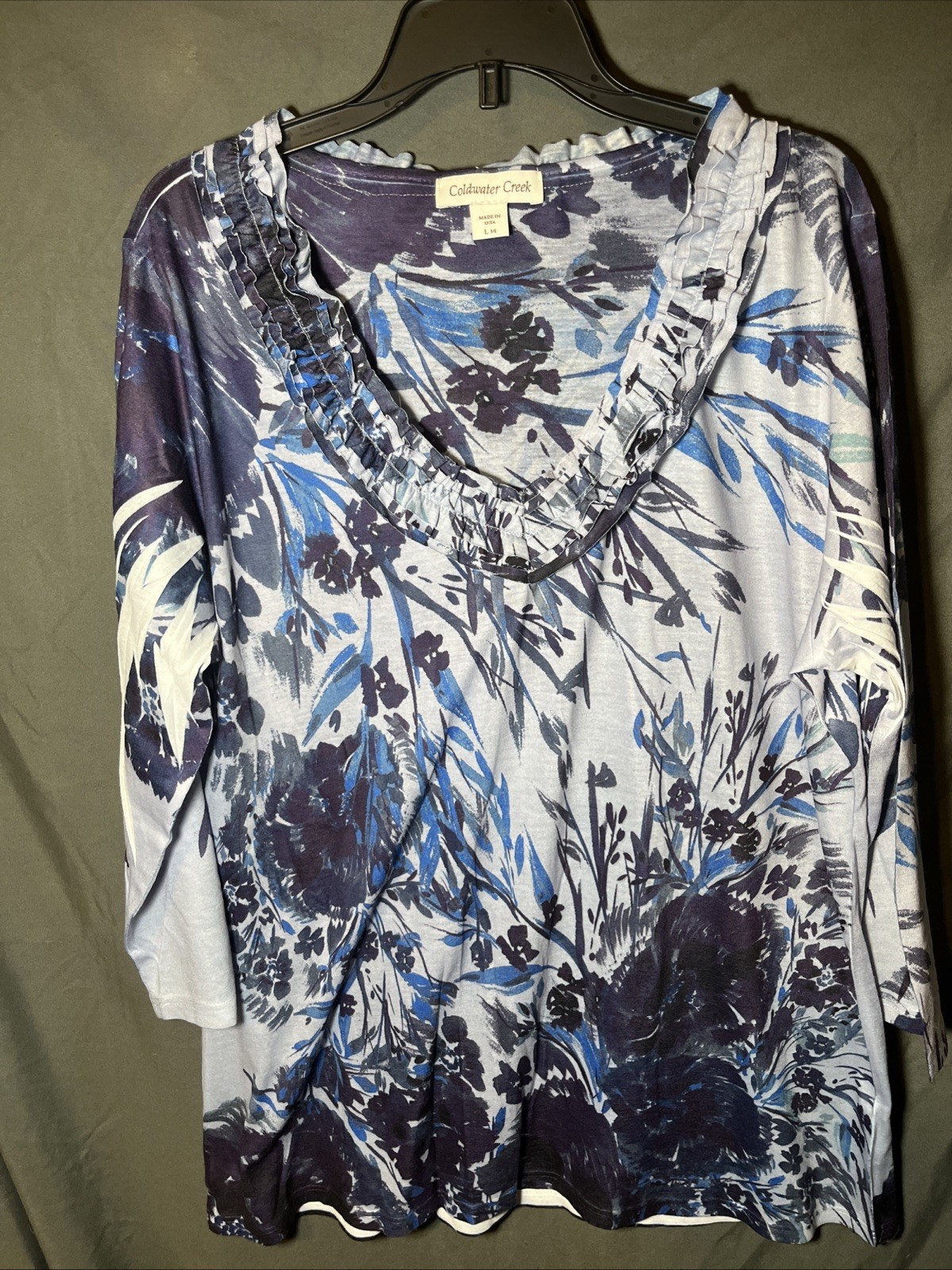 Multicolor Coldwater Creek Shirt Large 14 3/4 Sleeve V Neck