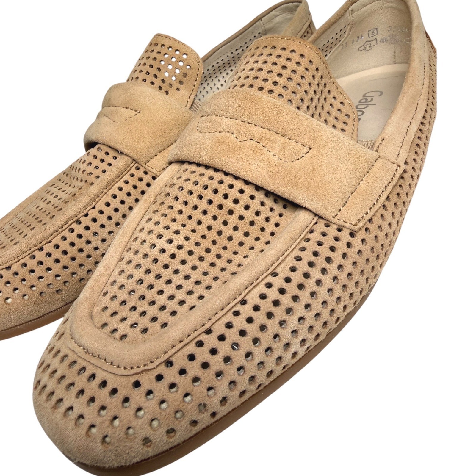 Gabor Comfort Perforated Suede Square Toe Penny Loafers EU 40 US 9 9.5