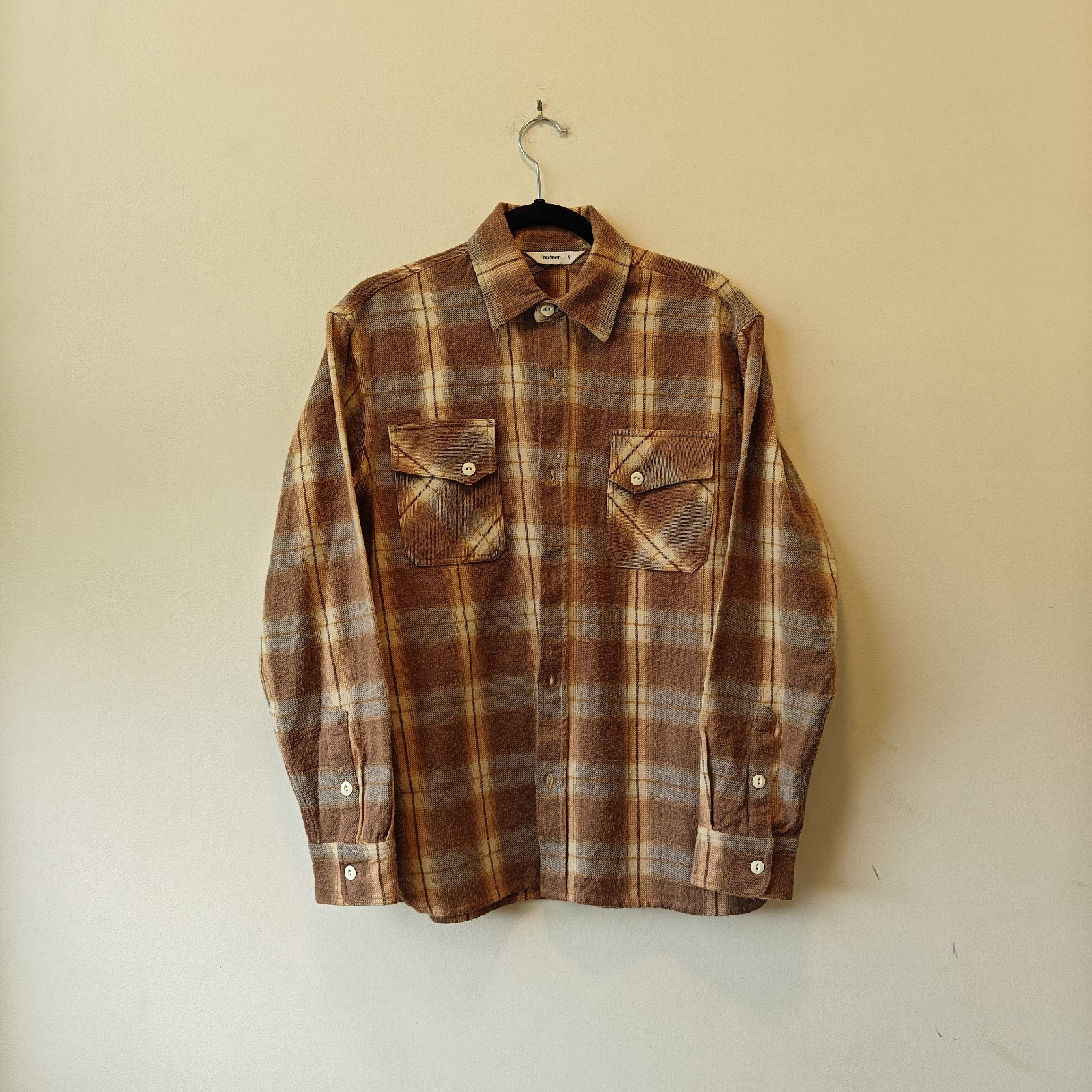 3sixteen Crosscut Flannel Check Tobacco/Ecru, Orange Made In India $298 Sz Small