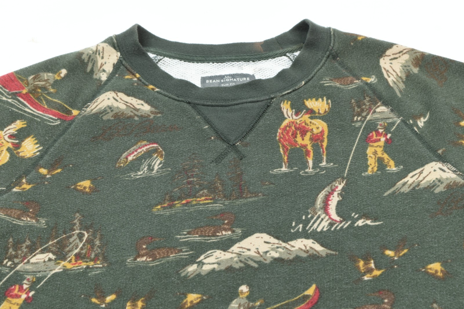 LL Bean Signature Outdoorsman Sweater Mens Small Green Long Sleeve Pullover Crew