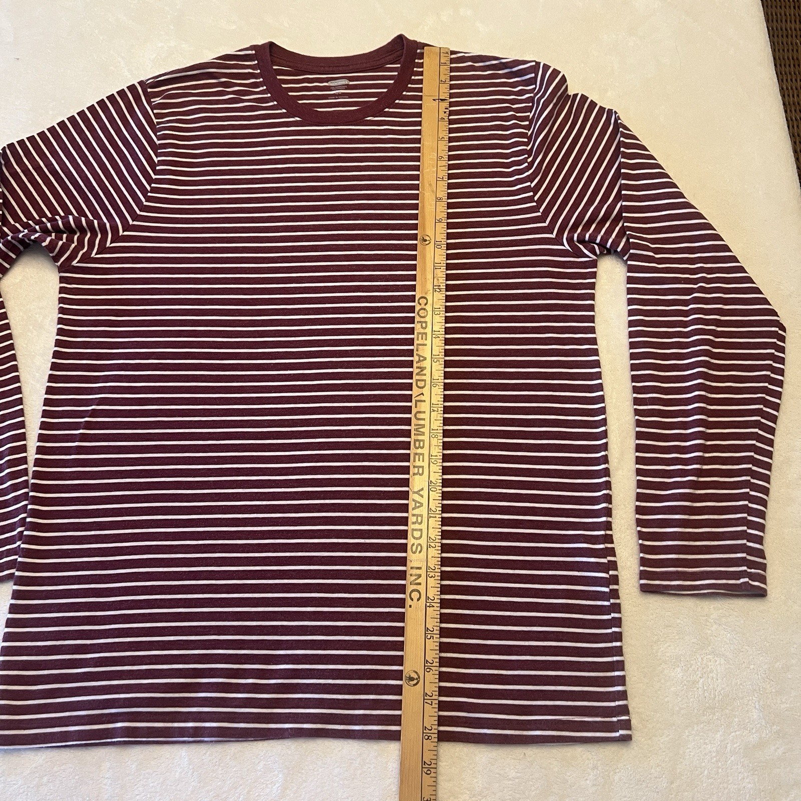 Old Navy Long Sleeve Maroon and white Striped Shirt cotton mens vintage inspired