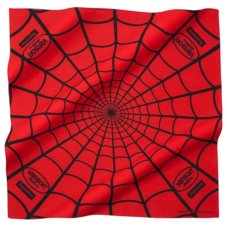 831643 Supreme x Vanson Leathers Spider-Man Bandana Red