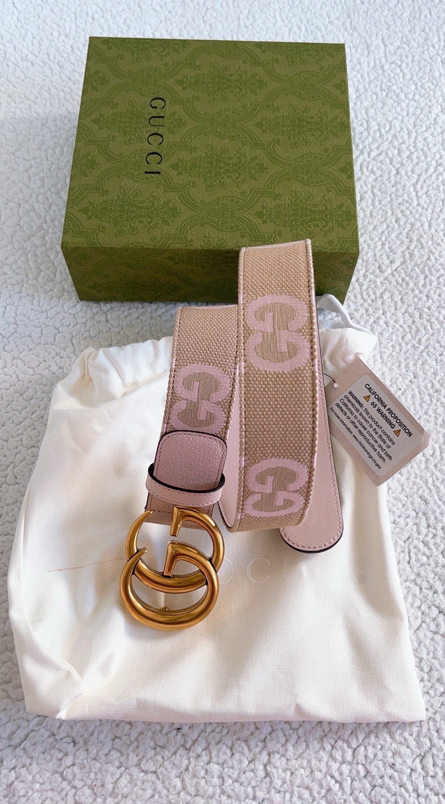 Gucci Women’s GG Marmont Jumbo GG Belt Beige/ Light Pink Size 75cm 30 in