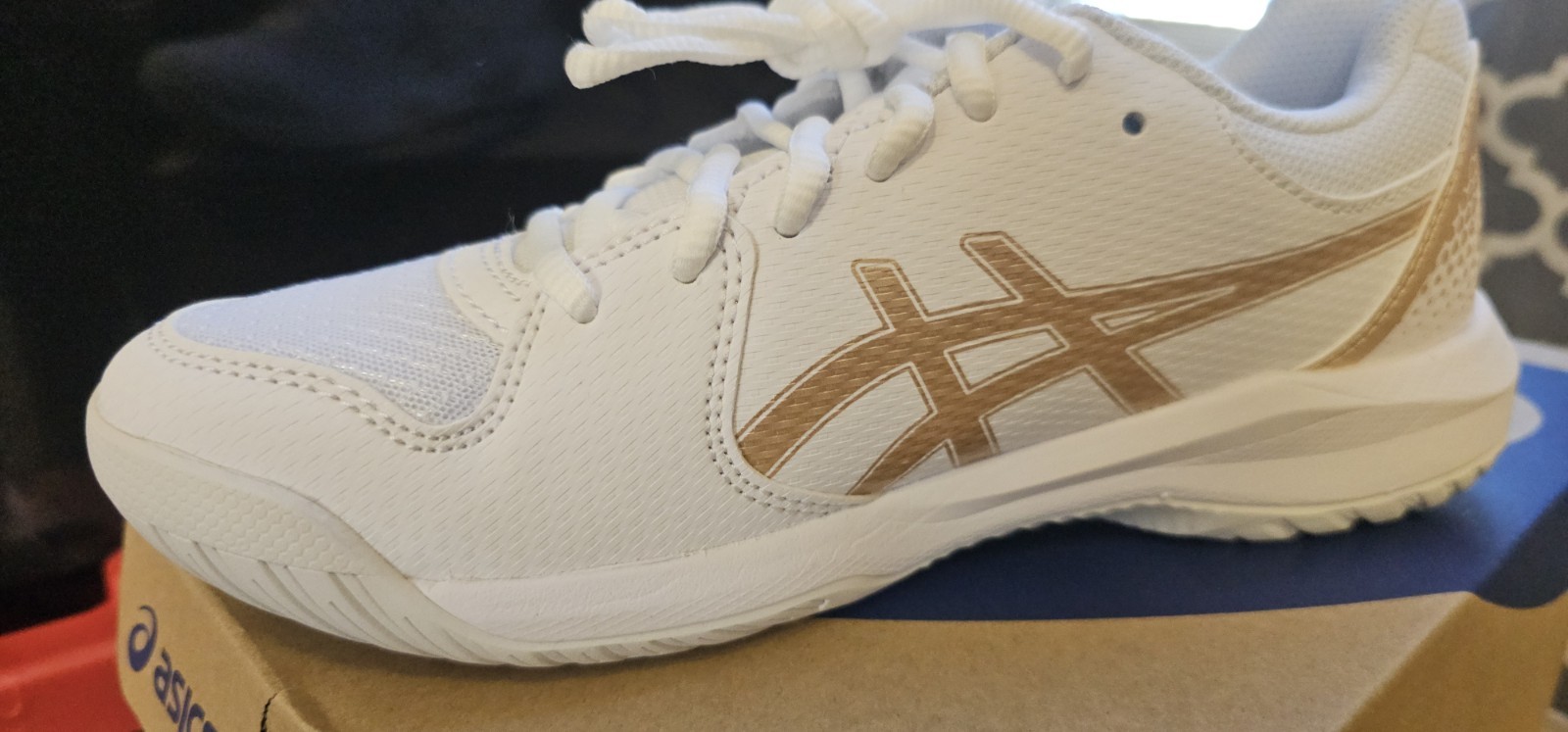 Size 6.5 – ASICS Gel Dedicate 8 Pickleball Sneakers White/Champagne-NIB