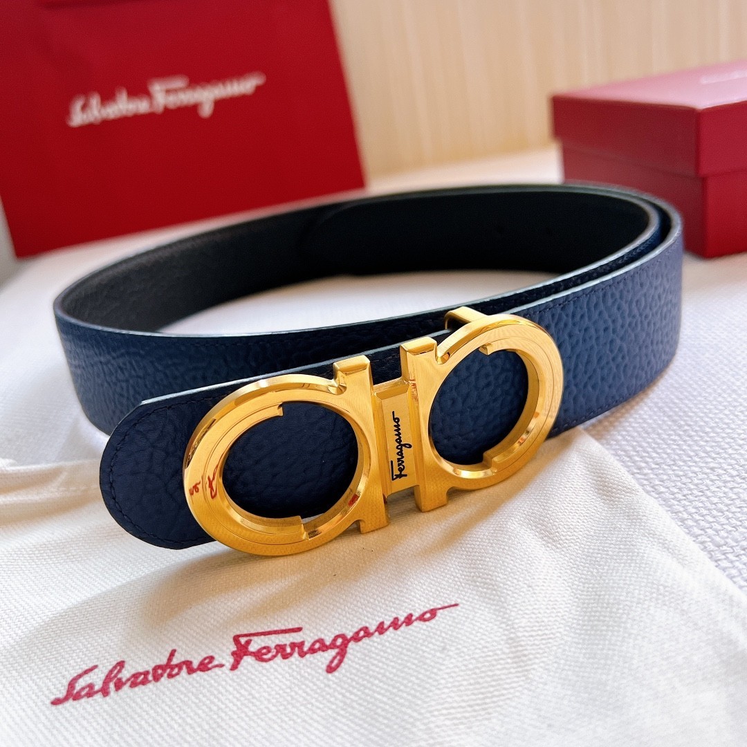 New Salvatore Ferragamo Leather Belt Gancini Buckle Reversible Adjustable