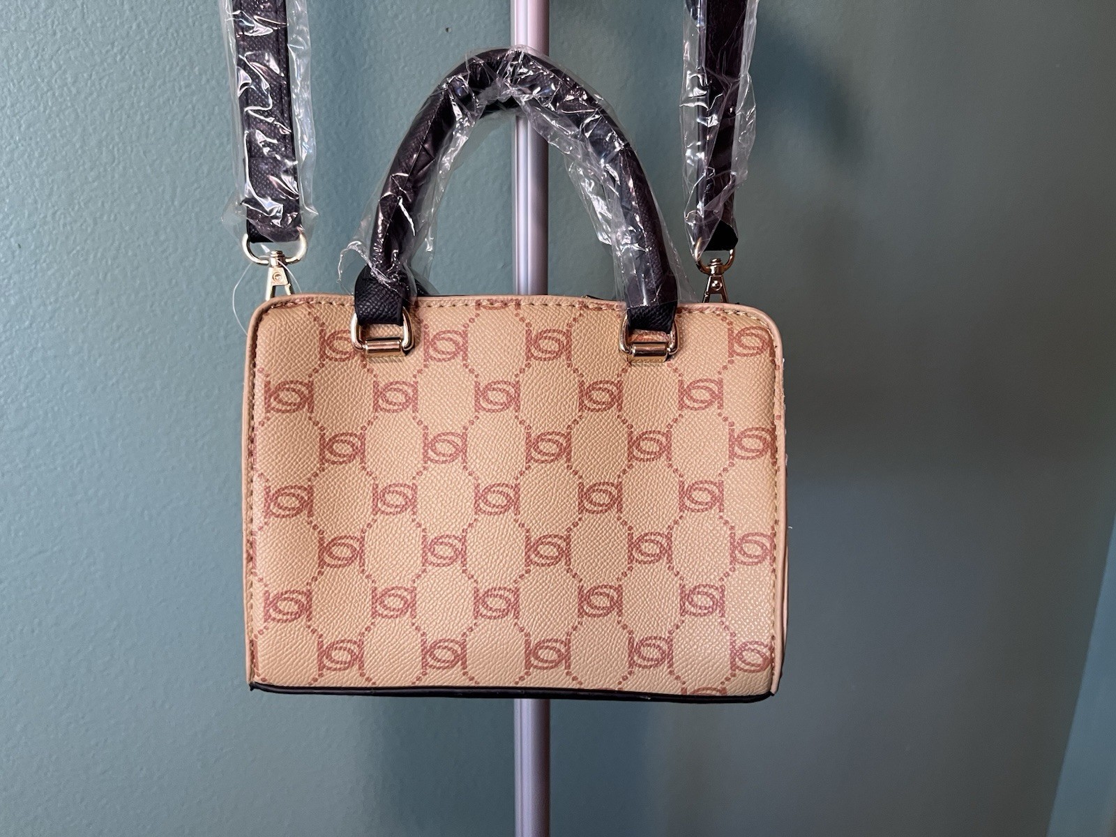 bebe Monogram Small Crossbody Top Handle Zip Bag w/ Detachable Strap