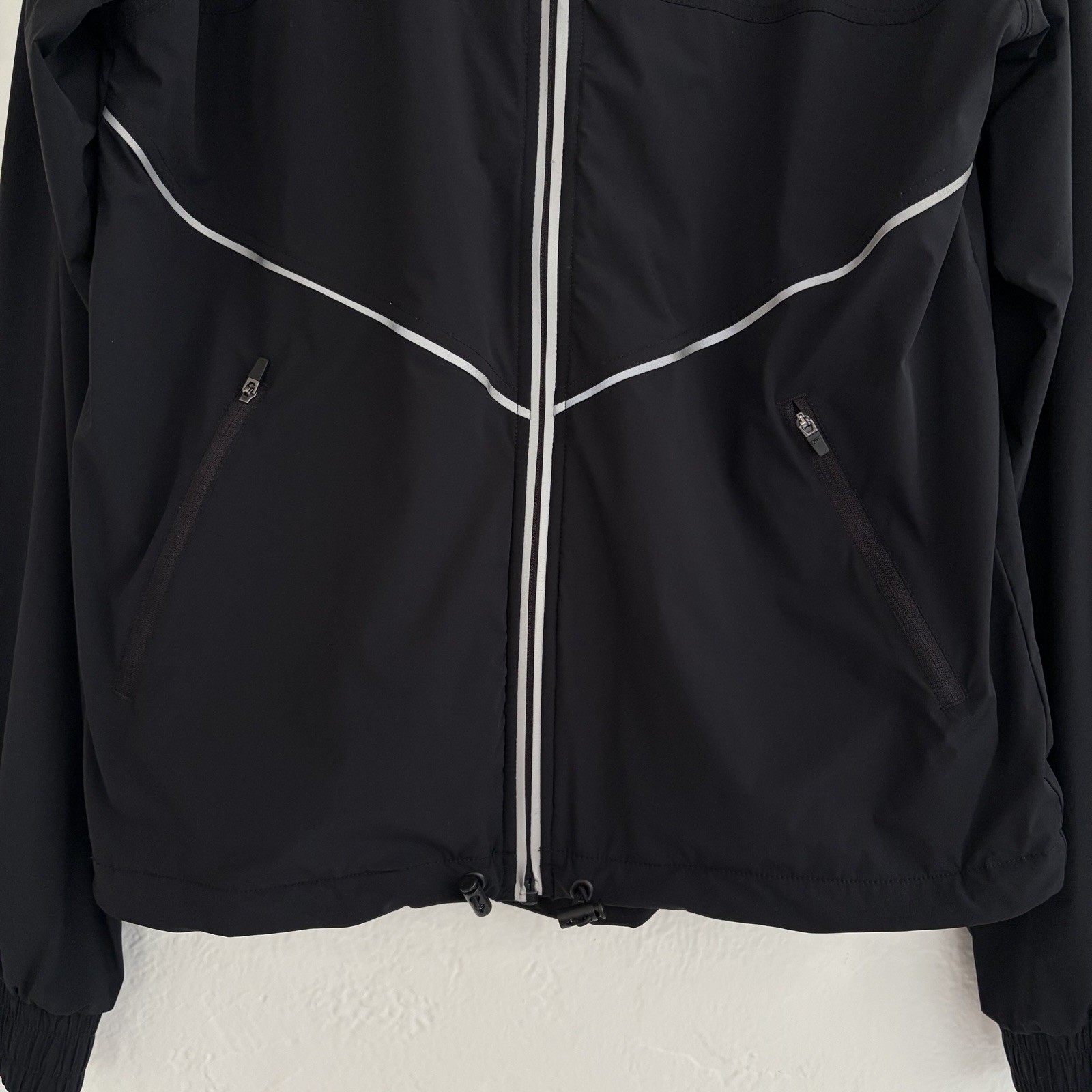 1st Phorm Black Hooded Reflective Full Zip Windbreaker Jacket Pockets Size Small