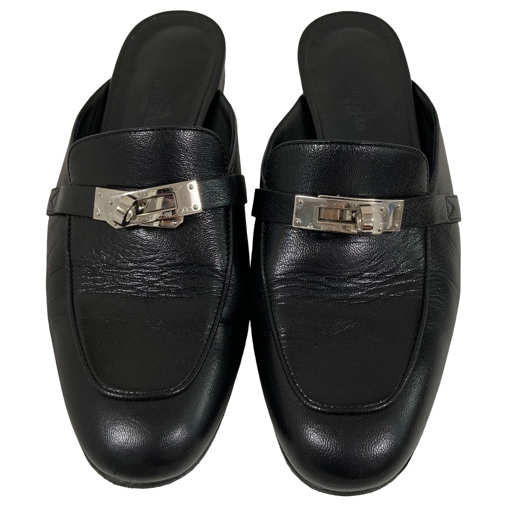 HERMES Oz Kelly Mule Sandals, Size 36 1/2 (Approx. 9.3 inches), Black Women USED