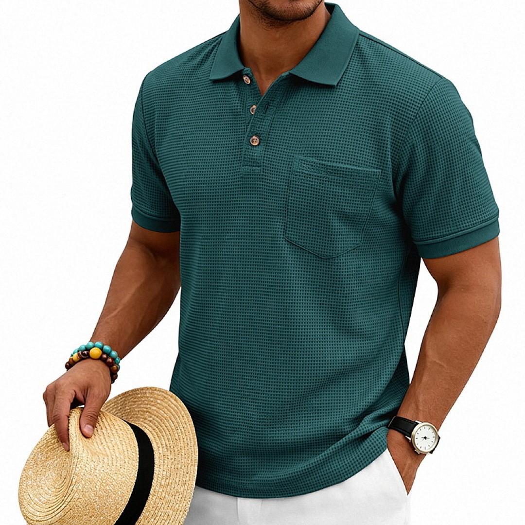 Versatile Waffle Knit Polo Shirt For Commute & Daily Casual