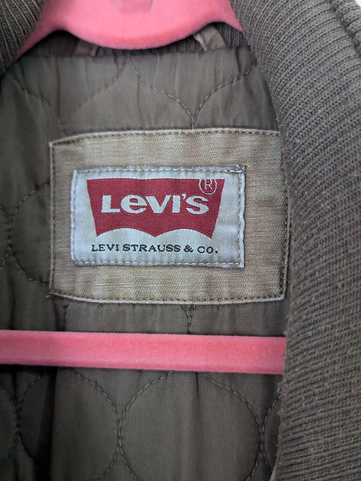 Levis Utility Jacket Mens XXL Beige Canvas Zip Snap Quilted Lined Distressed