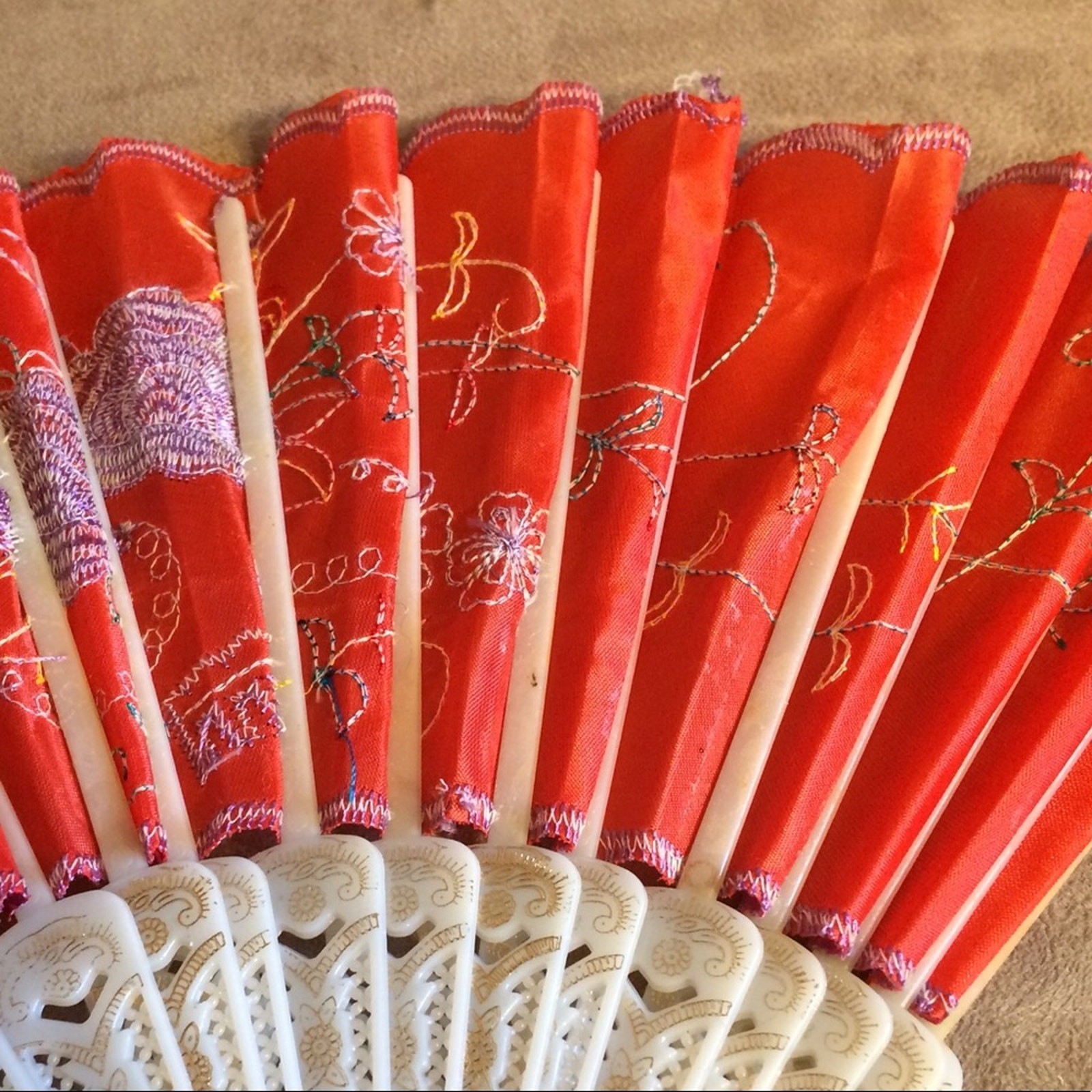 Vintage Small Folding Fan Lot Pink & Red Floral Fabric & Plastic