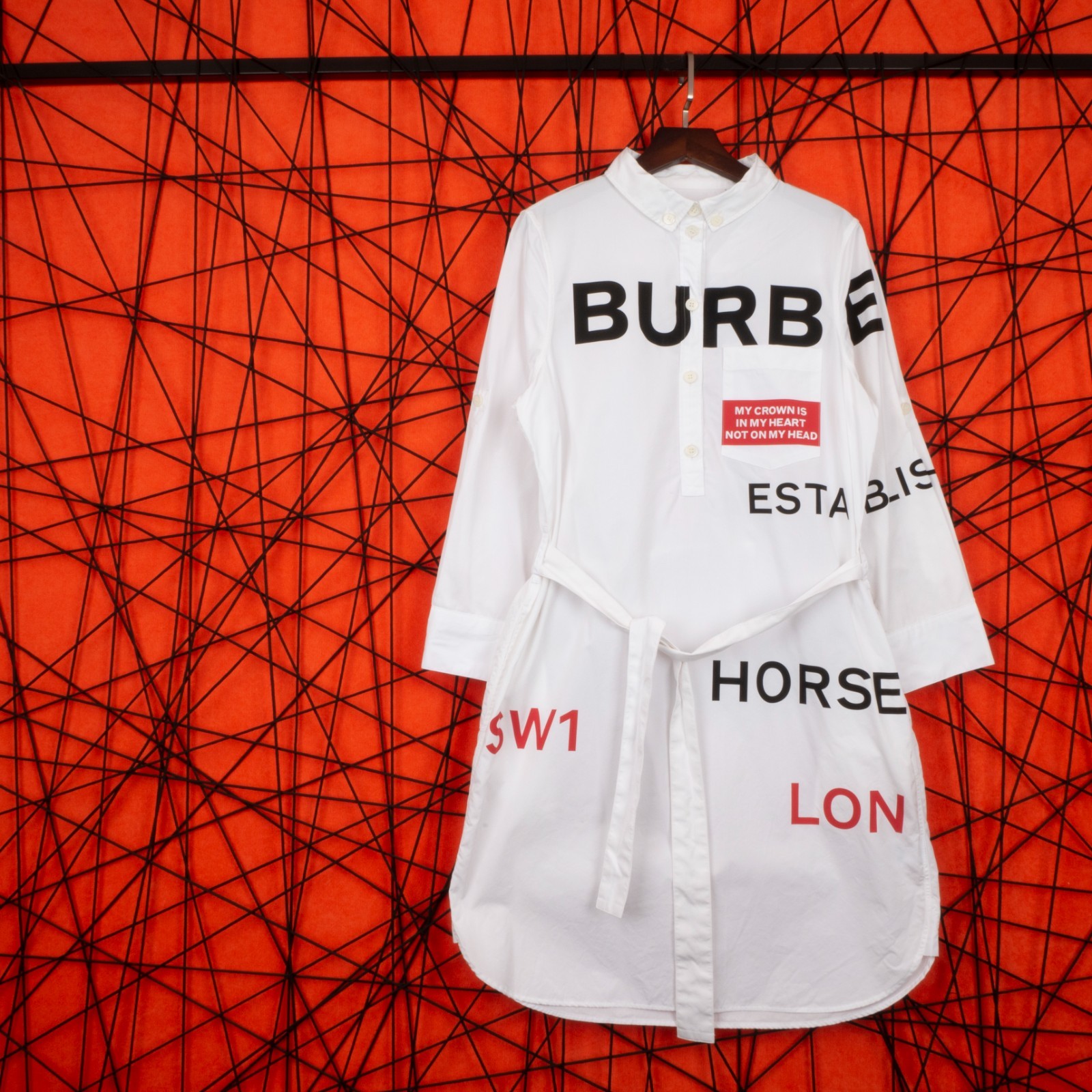 BURBERRY Horseferry Print Cotton Shirt Dress White Belted Logo UK 8 US 6 IT 40