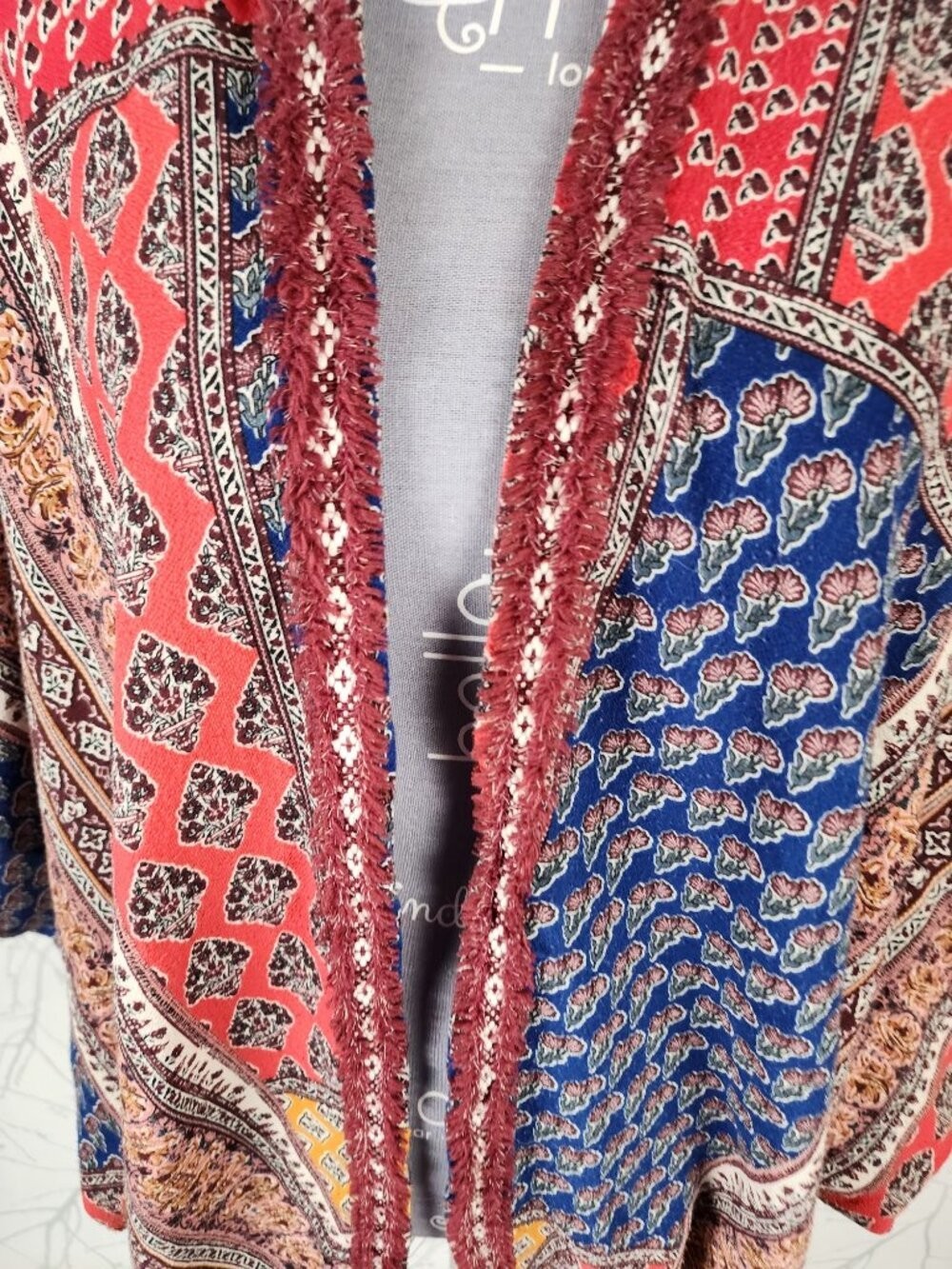 Umgee Colorful Patchwork Open Front Batwing Cardigan | Women’s L