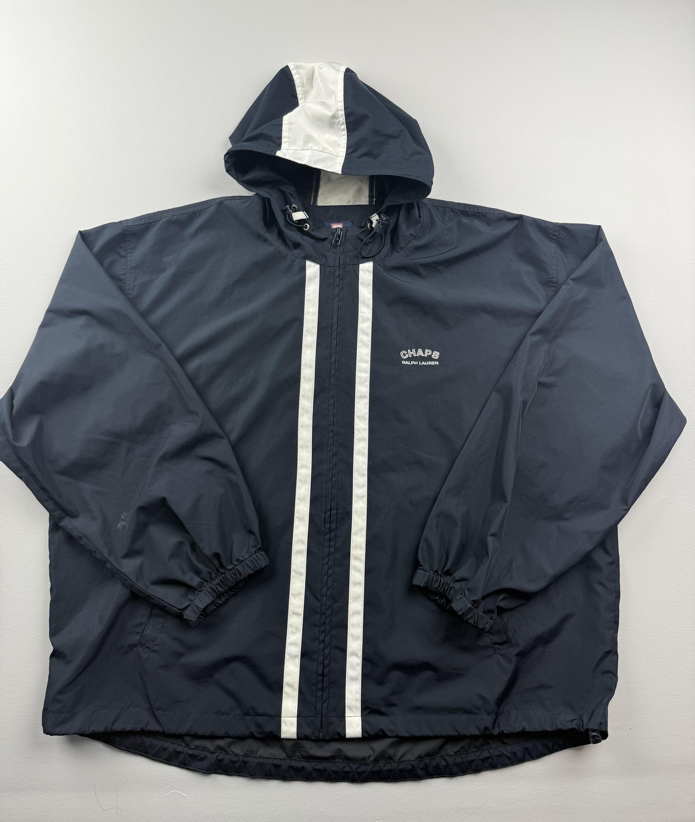 Chaps Ralph Lauren Jacket Mens XL Blue Hooded Windbreaker Full Zip Lined Outdoor