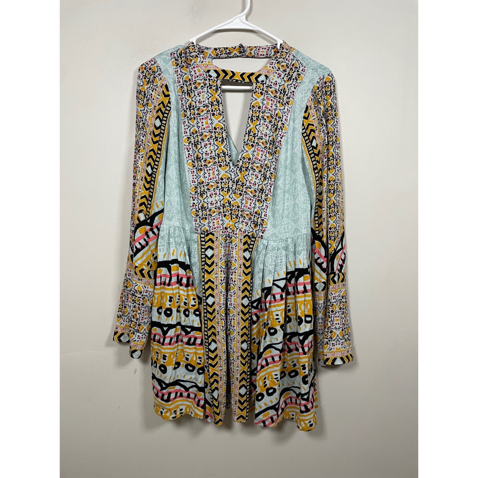 Free People Tegan Border Print Long Sleeve Mini Dress Size 2 Bohemian