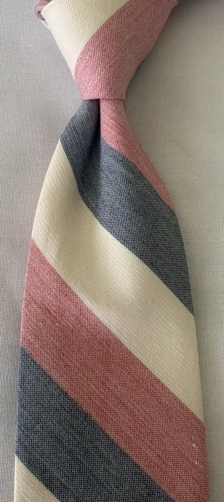 ROBERT TALBOTT CARMEL ALL SILK AMERICAN HANDSEWN PINK IVORY BLUE STRIPE NECKTIE