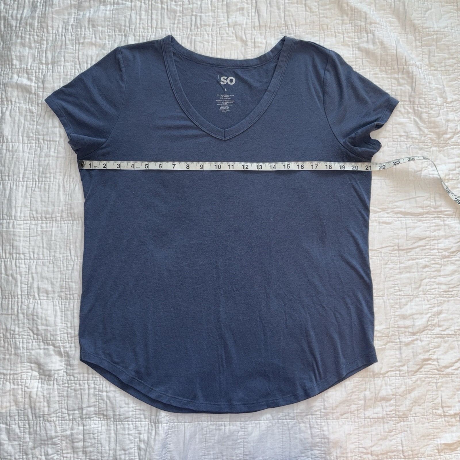 Light Navy Blue Short Sleeve V-Neck T-Shirt | Size Large