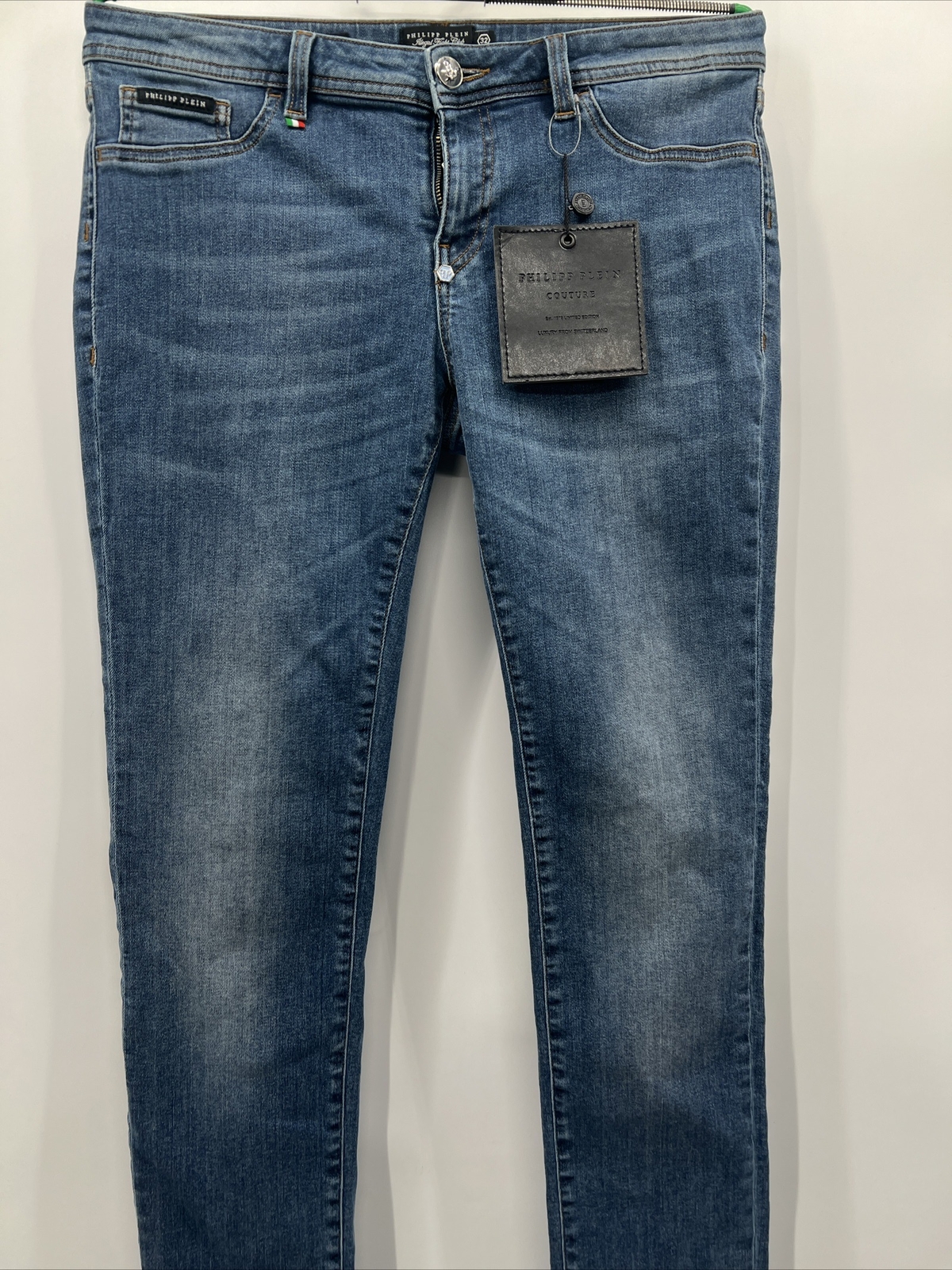 PHILIPP PLEIN ARINA Women’s Jegging Crocco Logo Blue Jeans Size 32 F18C