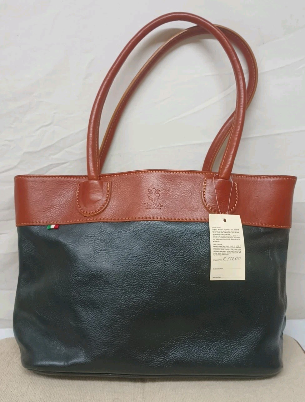 IVANA Italian Genuine Pebbled Leather Large Bag Purse Two Tone New with Tags