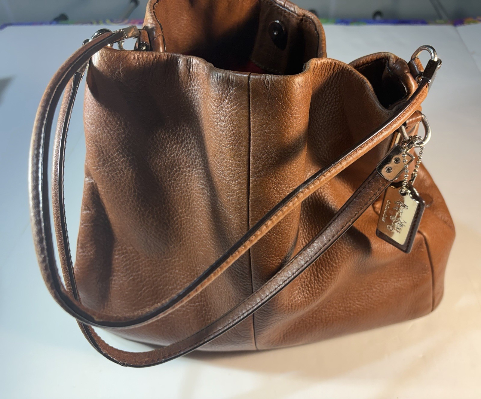 COACH Madison Small Phoebe Shoulder Bag Cognac Brown Pebbled Leather Hobo Fall