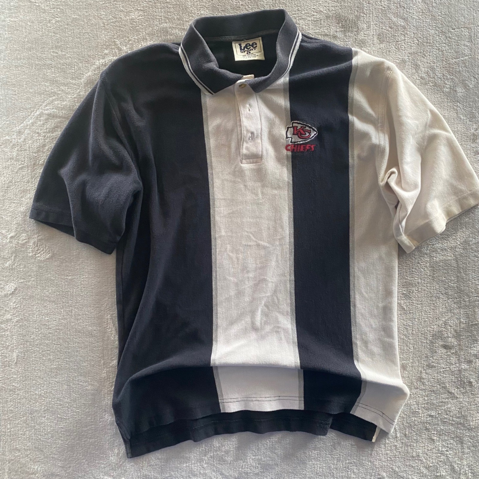 Vintage Lee Sport Kansas City Chiefs Polo Shirt Mens Large Black White Striped