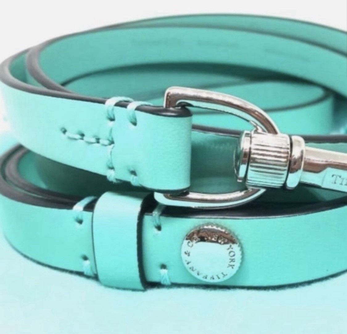 Tiffany & Co. Genuine Leather Dog Leash Swivel Hook Clasp Turquoise