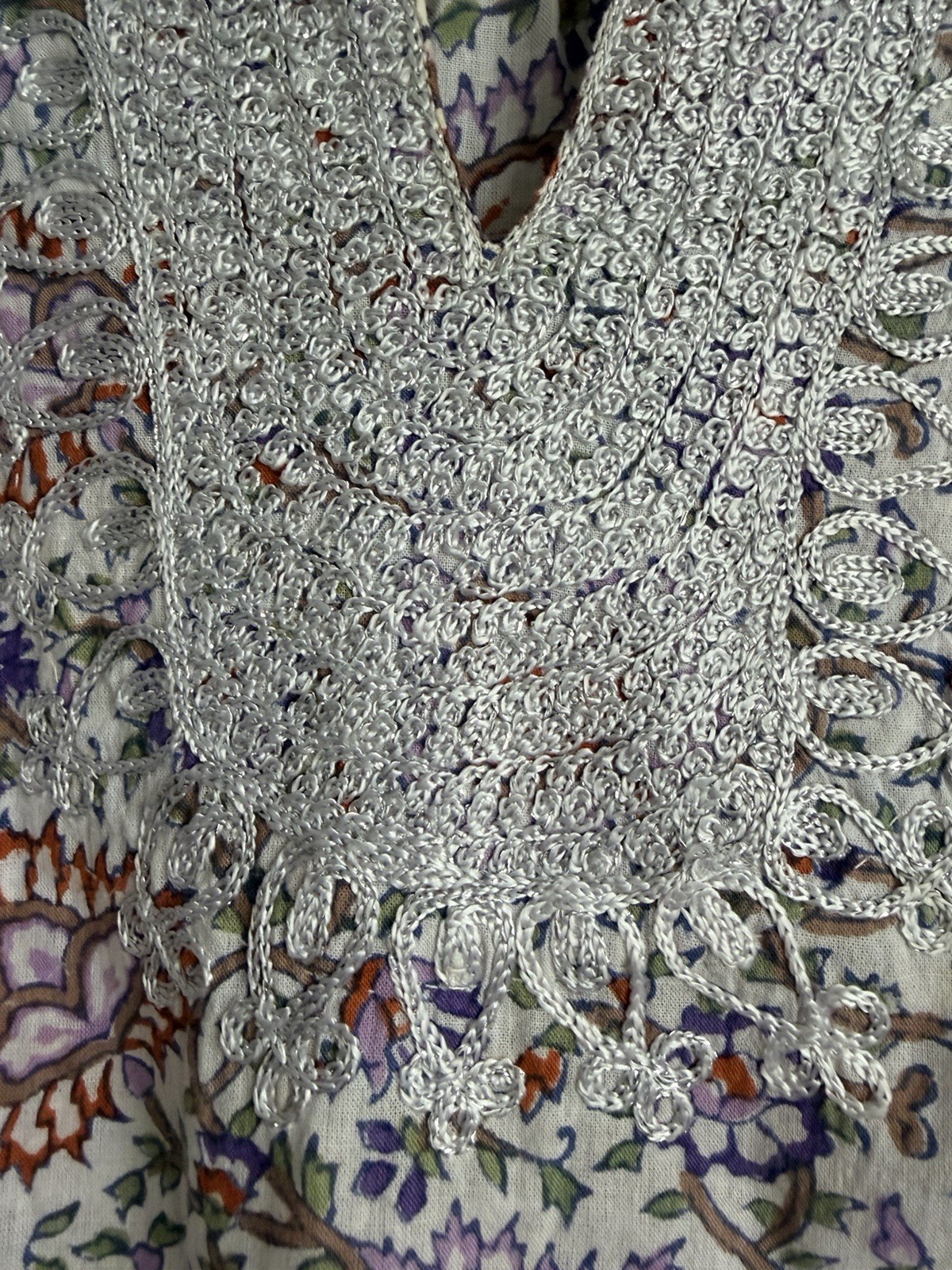 Roberta Roller Rabbit 100% Cotton Floral Print Embroidered Tunic Blouse Small S